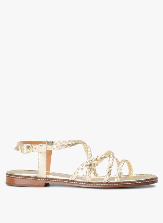Soldes SANDALES PLATES EN CUIR LAMINÉ  OR PLATINE BOBBIES - FEMME | Place des Tendances | Place des tendances (FR)