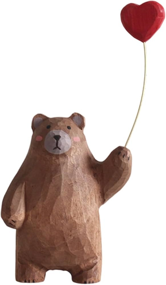 Valentines Day Brown Bear Statue Decorations for Home, Valentines Day Wooden Bear Figurine Decor ... | Amazon (US)