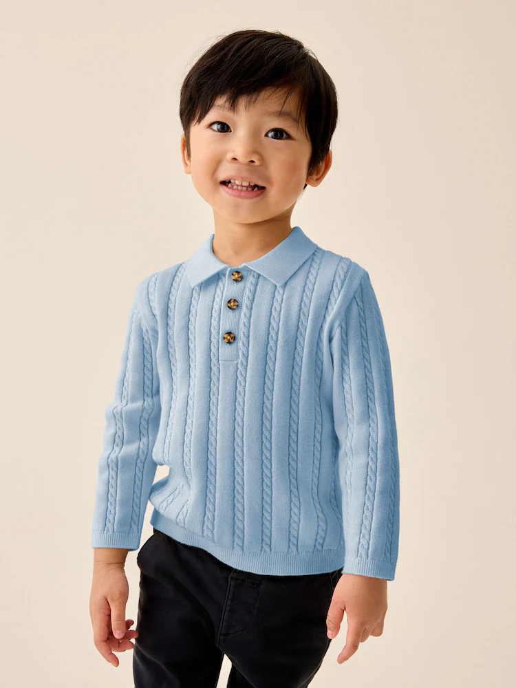 Blue Cable Knit Polo Shirt (3mths-7yrs) | Next US