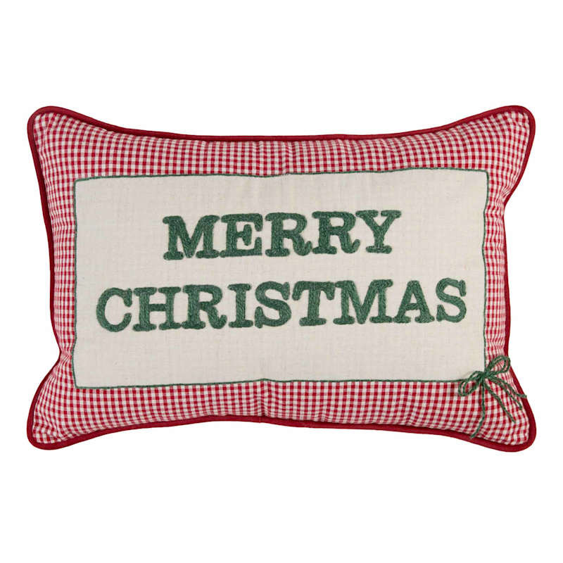Embroidered Merry Christmas Applique Throw Pillow, Cotton | At Home
