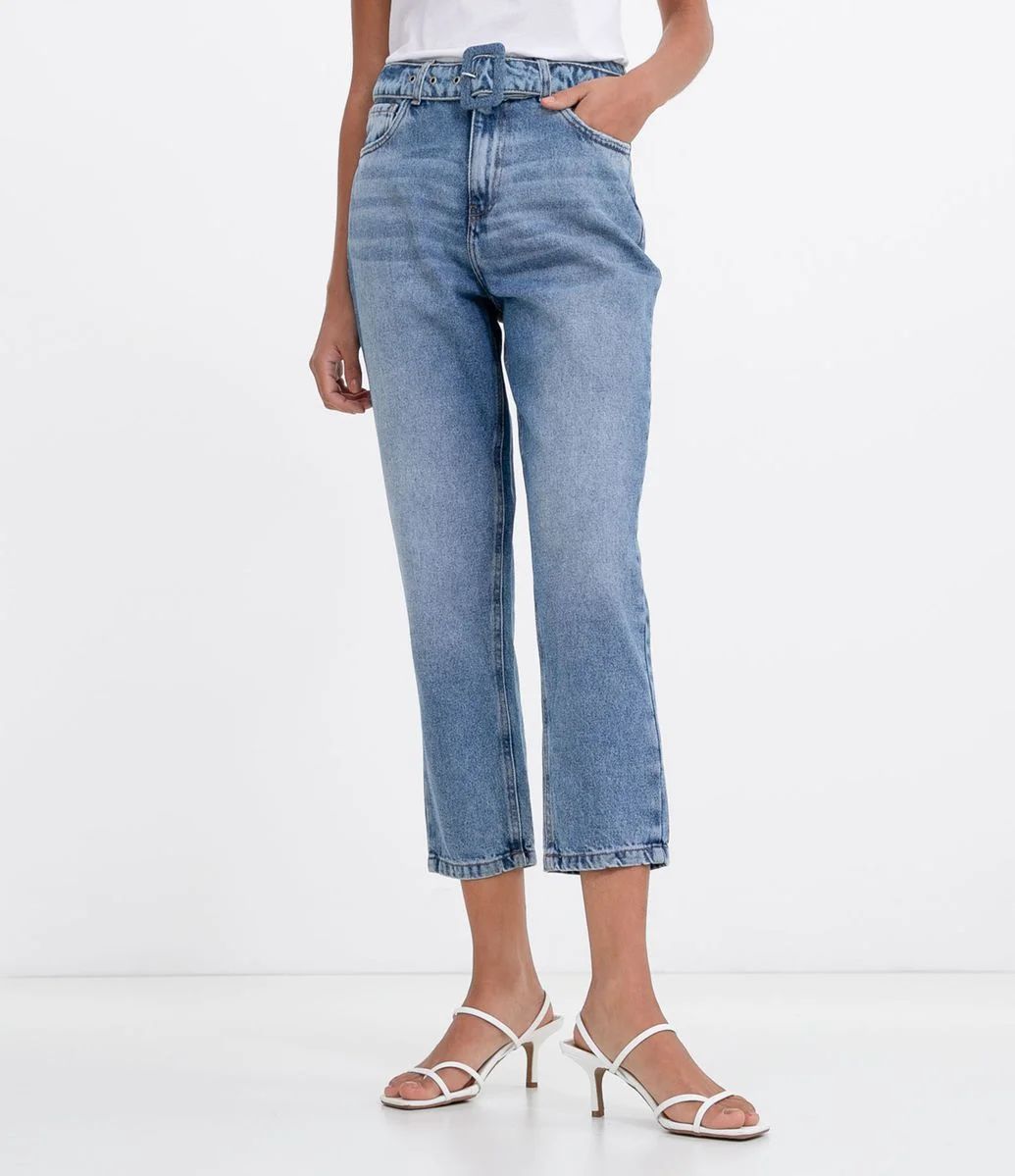 Calça Mom Jeans Lisa com Cinto Azul - Lojas Renner | Lojas Renner BR