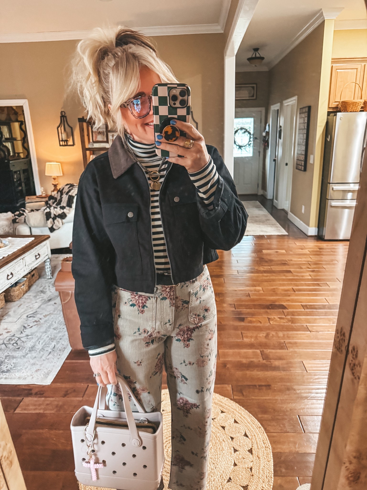 My Sunday fit 🖤🤍🌸
•I sized up in these floral jeans. They run small. 
•My striped turtleneck is a medium. 
•Barn Jacket is Walmart and sold out so linked similar. 
My necklace is @twistedsilver on IG save with code MANDIE20 


#LTKootd #LTKgrwm #LTKOver40
