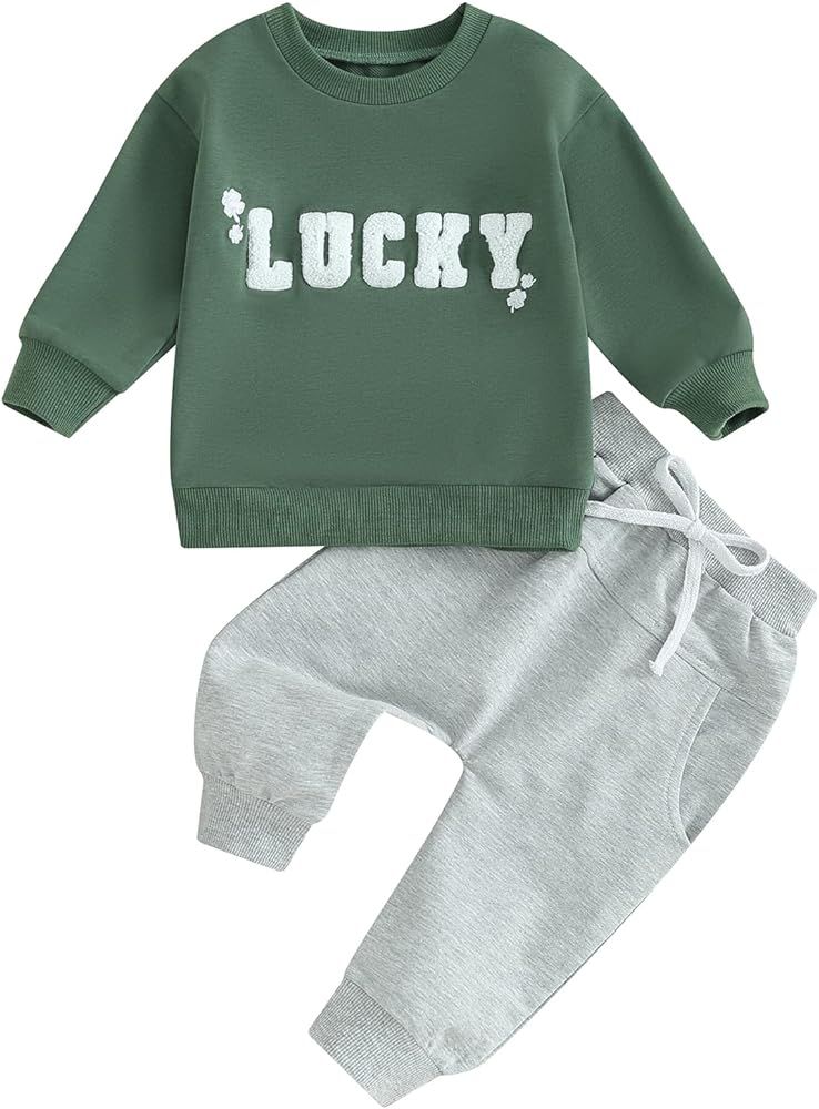 DNOMAID YZARC Toddler Baby Boy St. Patrick's Day Outfit Lucky Clover Embroidery Sweatshirt Top Lo... | Amazon (US)