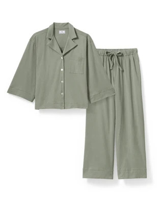 The Olivia Wide Leg Pima Pajama Set in Sage L | Petite Plume