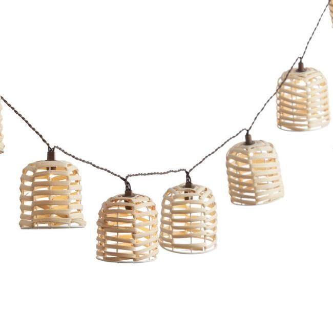 Natural Rattan Solar LED 10 Bulb String Lights | World Market