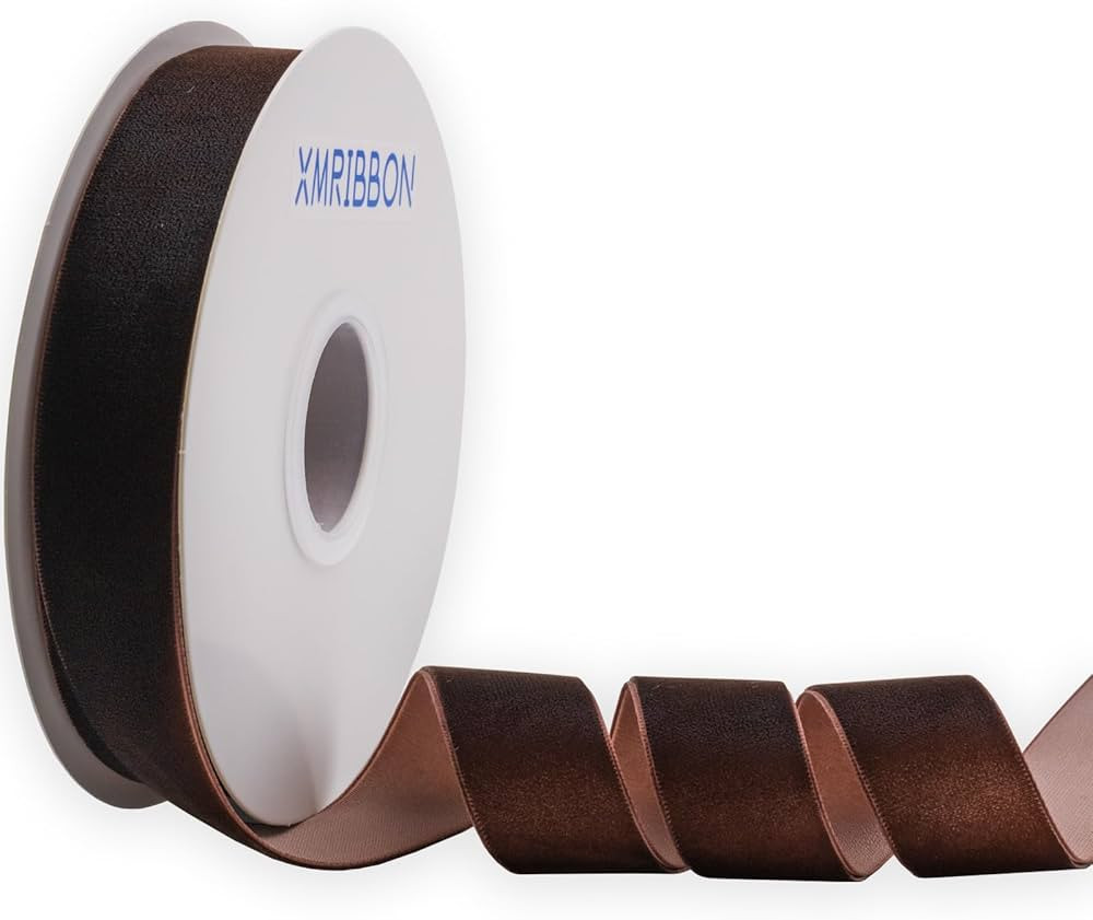 Coffee Velvet Ribbon Single Sided, 1 Inch by 10 Yards Spool（Brown） | Amazon (US)
