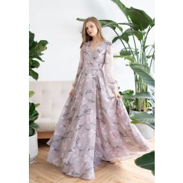 Stunning Lavender Floral Print Wrap Chiffon Maxi Dress | Chicwish