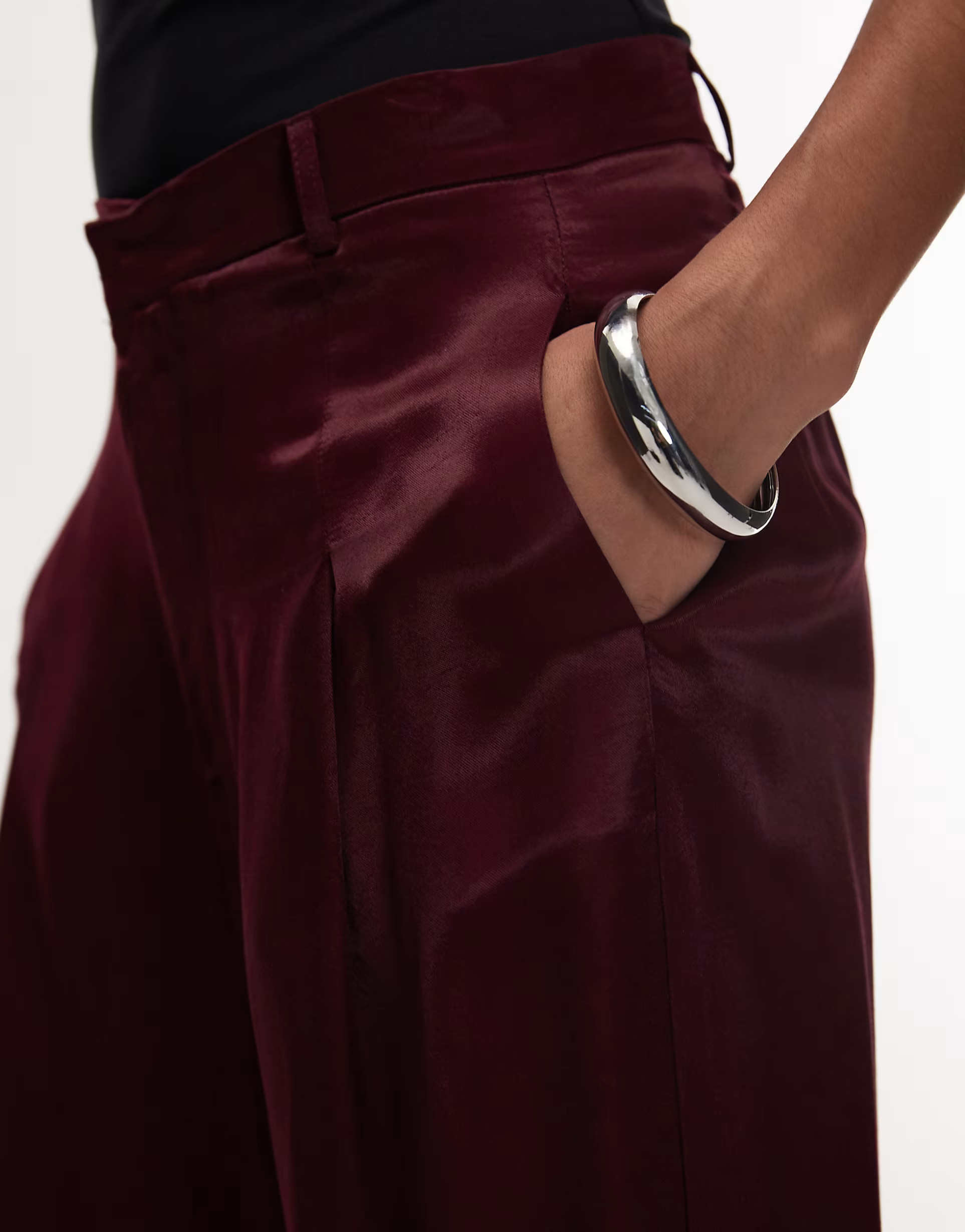 ASOS DESIGN satin tailored wide leg pants in plum | ASOS | ASOS (Global)