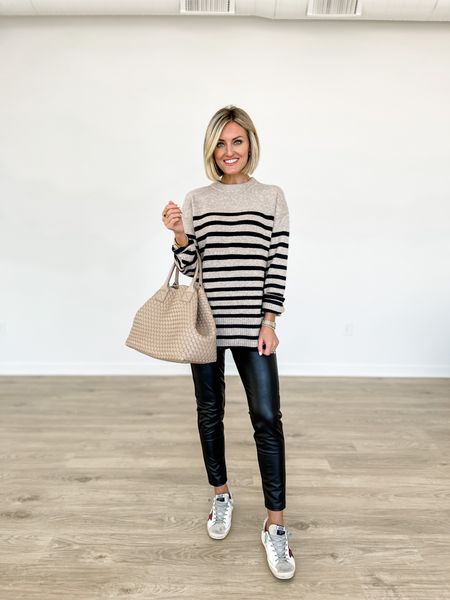 This striped tunic sweater is back in stock! I am wearing an XS! I love it paired with leather leggings 👏

Loverly Grey, fall outfit 

#LTKfindsunder50 #LTKSeasonal #LTKstyletip