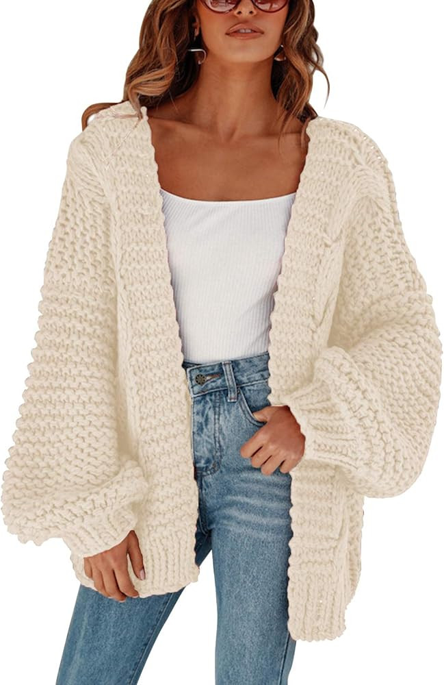MEROKEETY Womens Open Front Cardigans Long Sleeve Oversized Chunky Cable Knit Sweater Outwear Co... | Amazon (US)