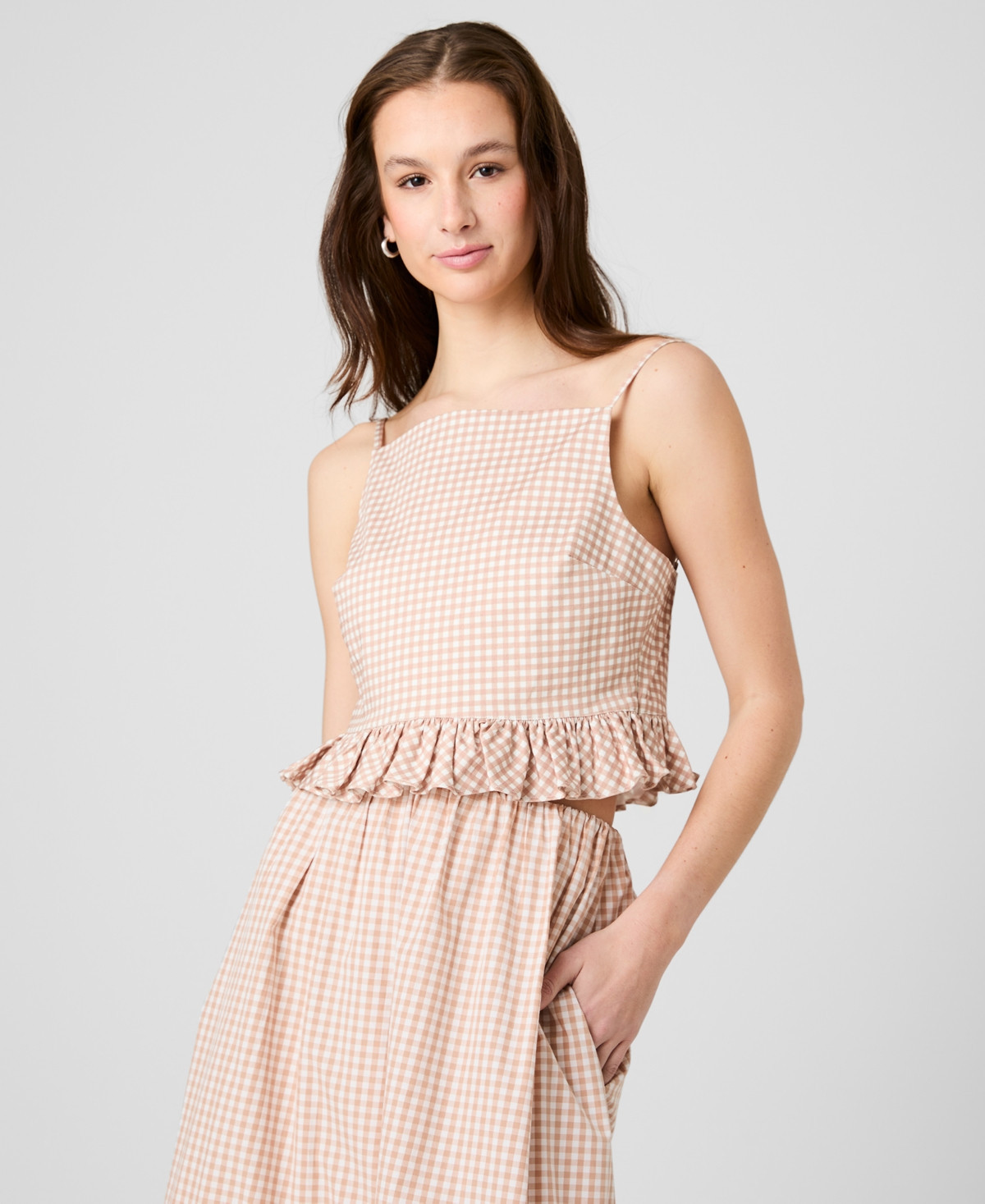 French Connection Women's Lilah Stretch Gingham Top - Petit Gingham Almond Nude | Macy's