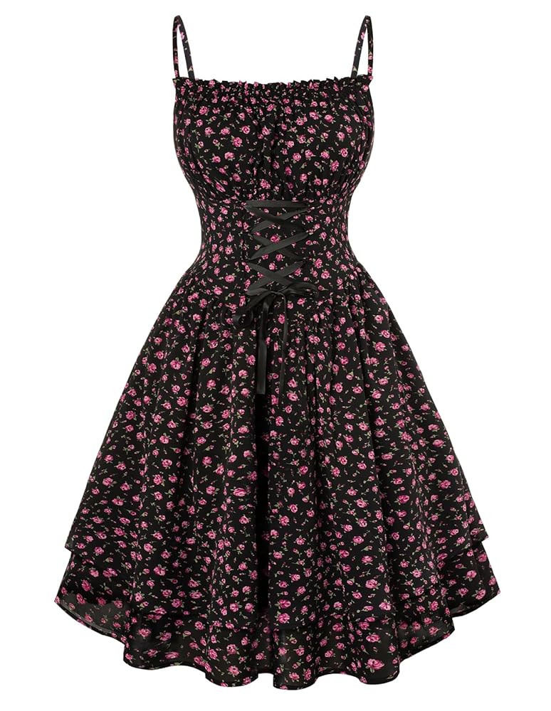 SCARLET DARKNESS Damen Viktorianische Blumenkleid Vintage Lace Up Spaghetti Trägerkleid | Amazon (DE)