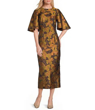 Preston  York Kimberly Floral Jacquard Jewel Neckline Short Sleeve Dress -  16 | Dillard's