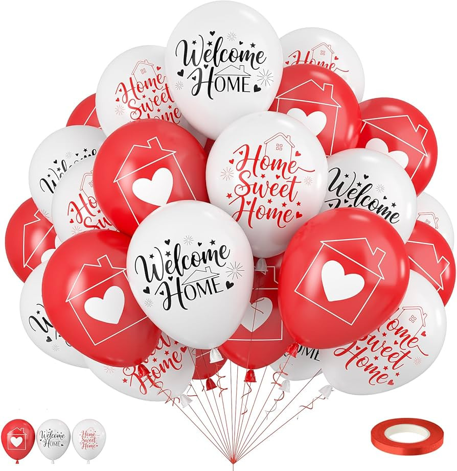 Welcome Home Balloons, 30 Pcs 12 Inch Red and White Sweet Home Latex Balloons for Welcome Back Ho... | Amazon (US)