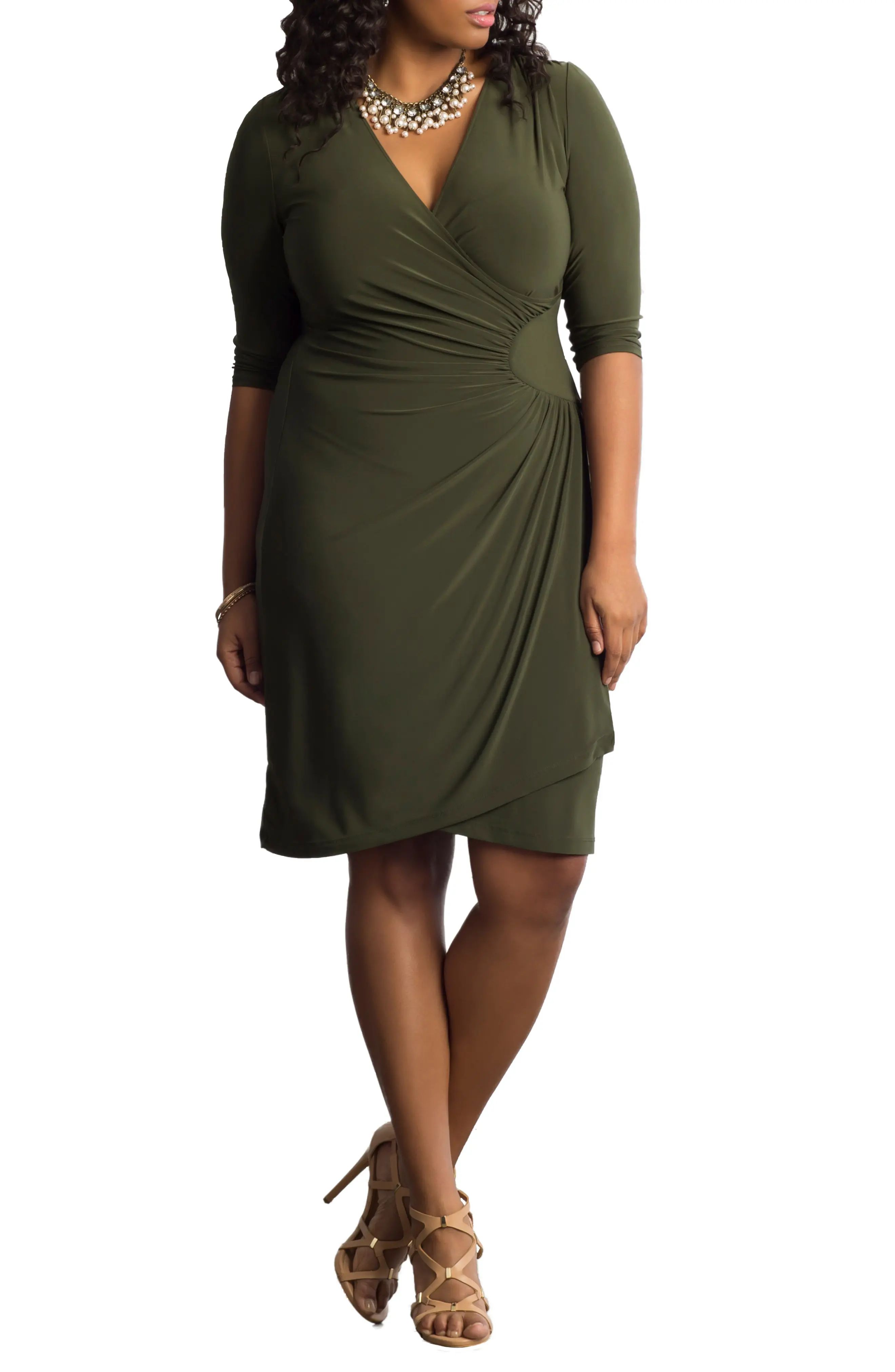Kiyonna Ciara Floral Cinch Waist Jersey Dress, Size 1X in Olive at Nordstrom | Nordstrom