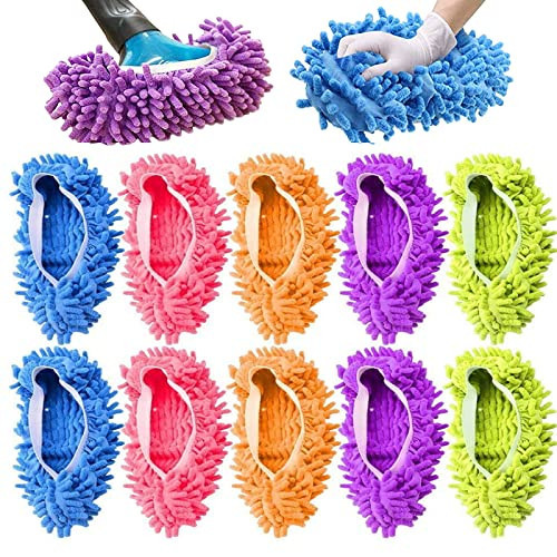 IUMÉ 5-Pairs Mop Slippers Shoes for Floor Cleaning, 10 Pcs Washable Microfiber Shoes Cover Foot Dust Hair Cleaners Sweeping House Office Bathroom Kitchen Reusable Mops for Women | Amazon (US)