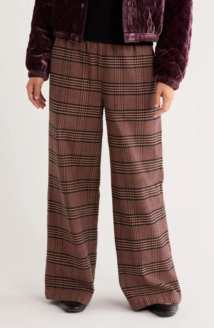 Allison Plaid Pull-On Wide Leg Moleskin Pants | Nordstrom