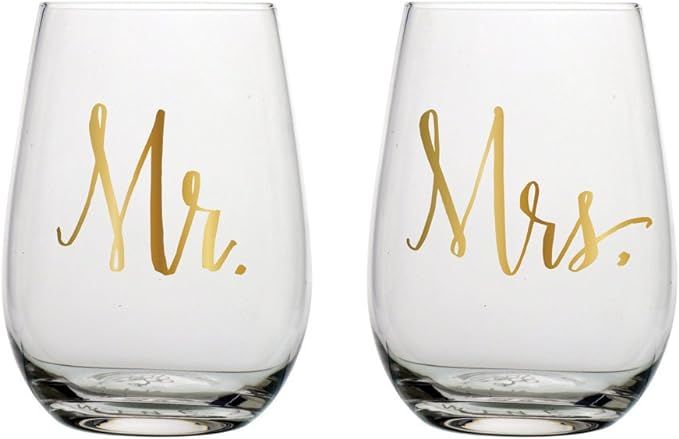 Slant Set of 2 Stemless Wine Glass 20 oz. 3.5 x 5"H Mr. & Mrs. | Amazon (US)