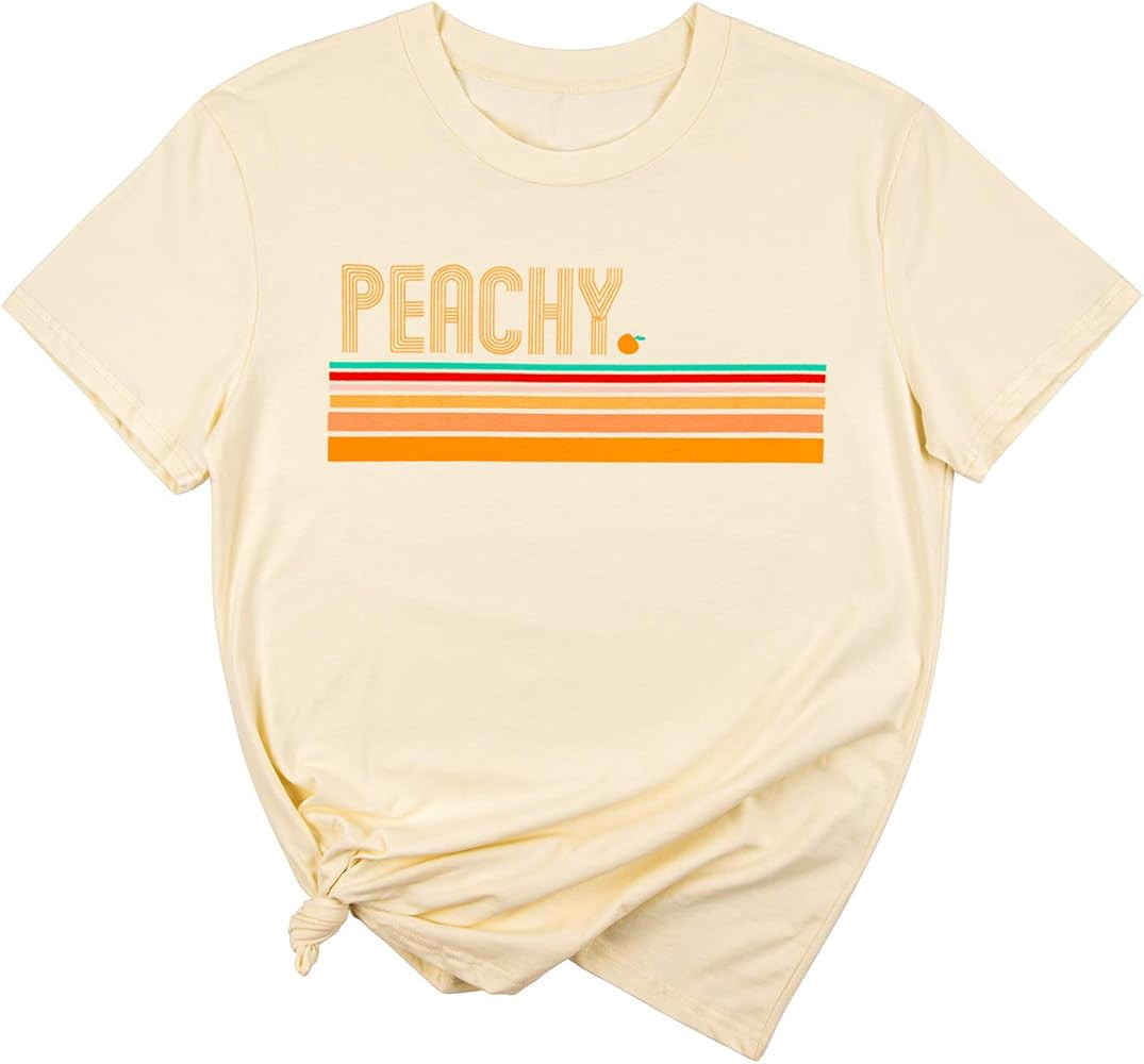 Ykomow Just Peachy T Shirt Womens Short Sleeve Casual Summer Graphic Tees Tops | Amazon (US)