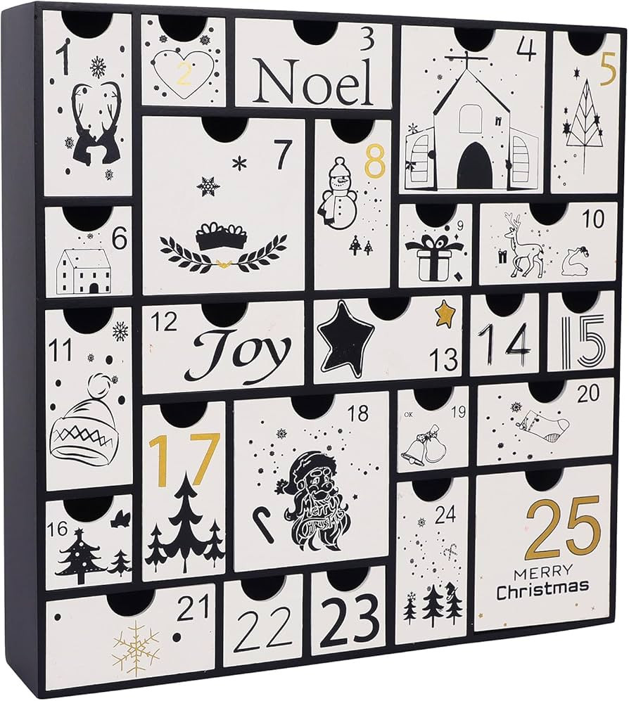Juegoal Black Advent Calendar, 11.8 Inch Christmas Wooden Advent Calendar with 25 Large Drawers, ... | Amazon (US)