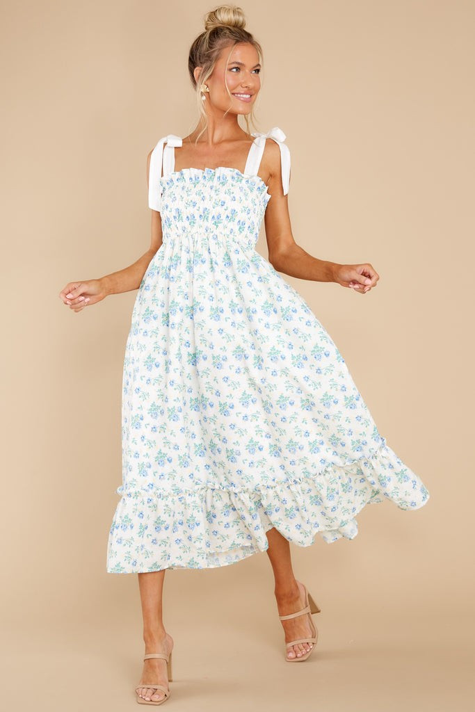 Camera Shy Blue Floral Print Midi Dress | Red Dress 