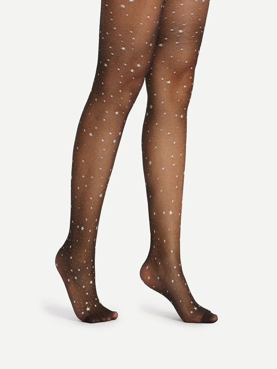 Star Pattern Sheer Mesh Pantyhose Stockings | SHEIN