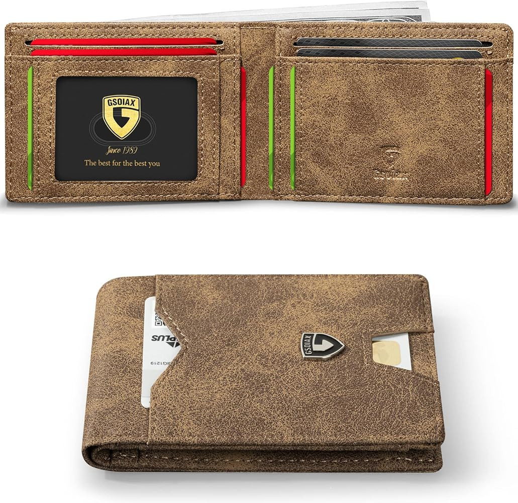 GSOIAX Mens Slim Wallet for Men Minimalist Genuine Leather Carbon Fiber Rfid Blocking Bifold Cred... | Amazon (US)