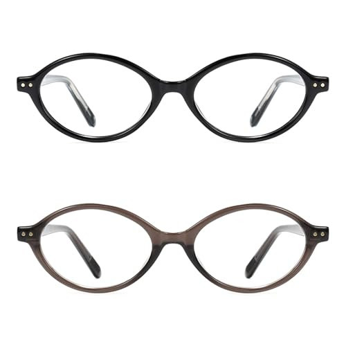 2pack Oval Blue Light Blocking Glasses for Women Men, Small 90s Retro Oval Frame Bluelight Glasses for Gaming/Computer/Screen(Black and Crystal Smoky Brown) | Amazon (US)