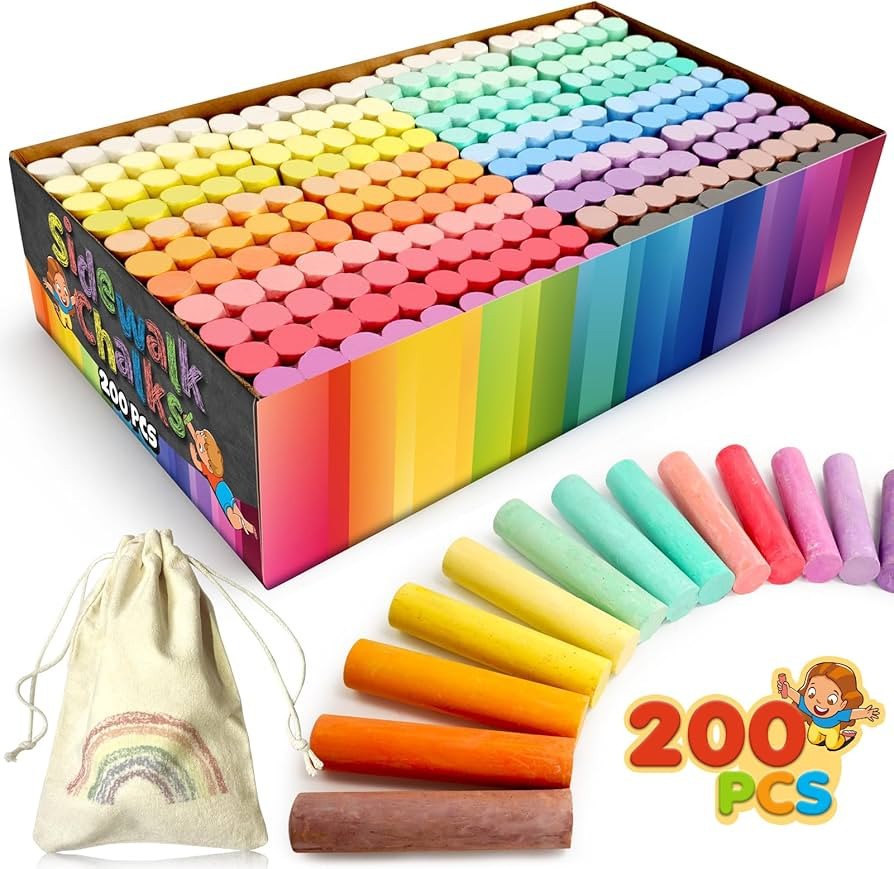 200PCS Washable Sidewalk Chalks Set in 20 Colors: Jumbo Drawing Chalk for Kids Outdoor Art, Non-T... | Amazon (US)