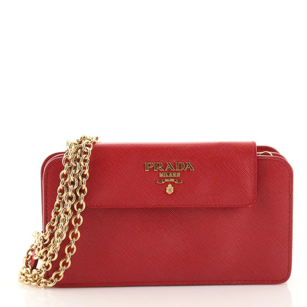 Prada Phone Case Wallet on Chain Saffiano Leather Red 1131701 | Rebag