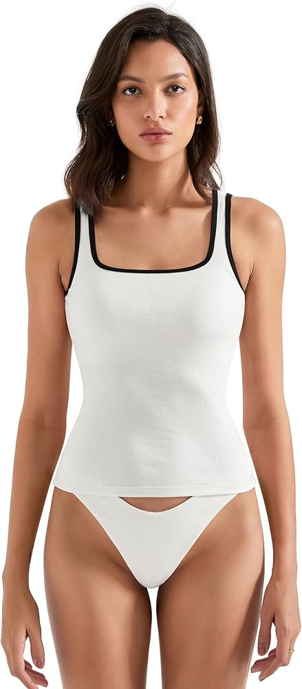 SUUKSESS Women Cotton Ribbed Summer Going Out Tops Padded Trendy Basic Tank Tops | Amazon (US)