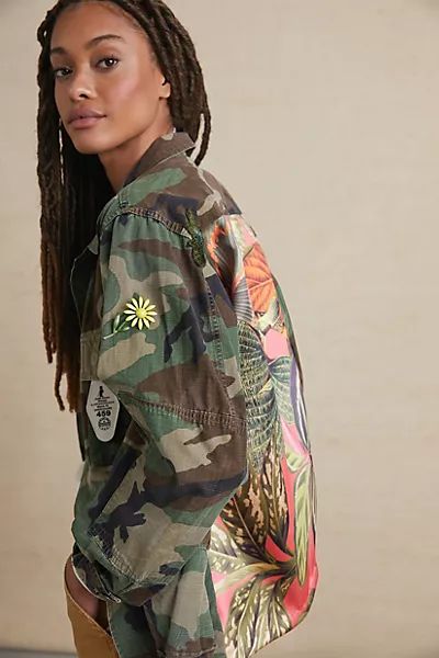 Josie Bruno Vintage Hibiscus Silk-Back Camo Jacket | Anthropologie (US)