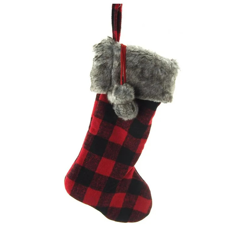 Felt Plaid Christmas Stocking with Fur Cuff, Red/Black, 20-Inch - Walmart.com | Walmart (US)