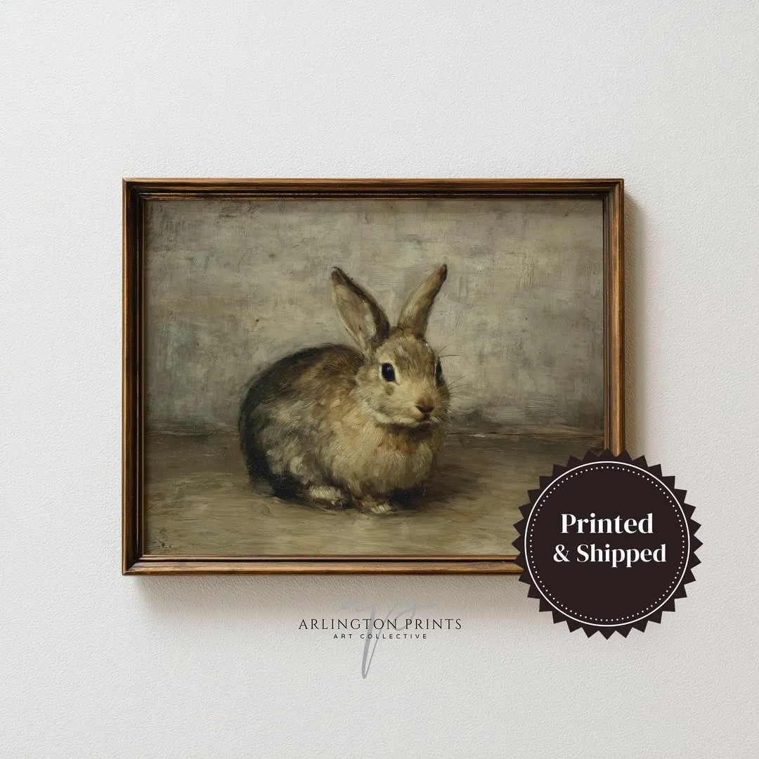 Antique Bunny Painting, UNFRAMED Vintage Easter Rabbit Art, Classic Spring Animal Wall Decor, Neu... | Etsy (US)