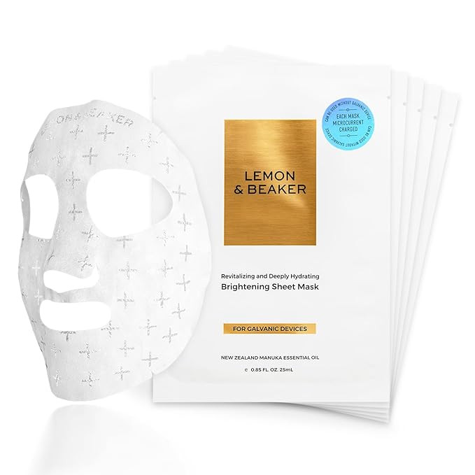 LEMON & BEAKER Brightening Face Masks Pack of 5 - Vegan Korean Face Mask & Microcurrent Gel Sheet... | Amazon (US)