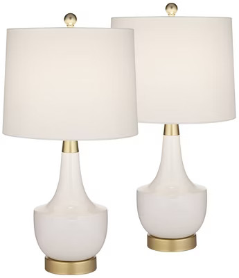 360 Lighting Nesbit 25" High Mid Century Modern Table Lamps Set of 2 USB Port White Gold Ceramic Metal Living Room Charging Bedroom Bedside Nightstand | Target