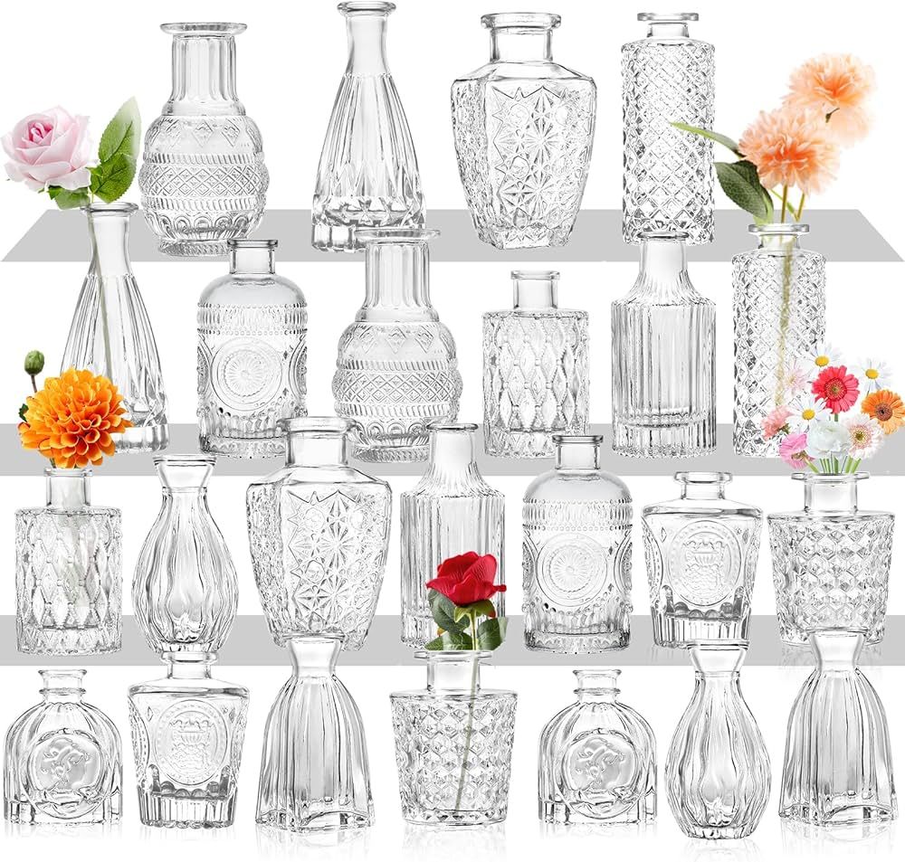 Glass Bud Vase Set of 24 - Small Vases for Flowers, Clear Bud Vases in Bulk, for Centerpieces, Mi... | Amazon (US)
