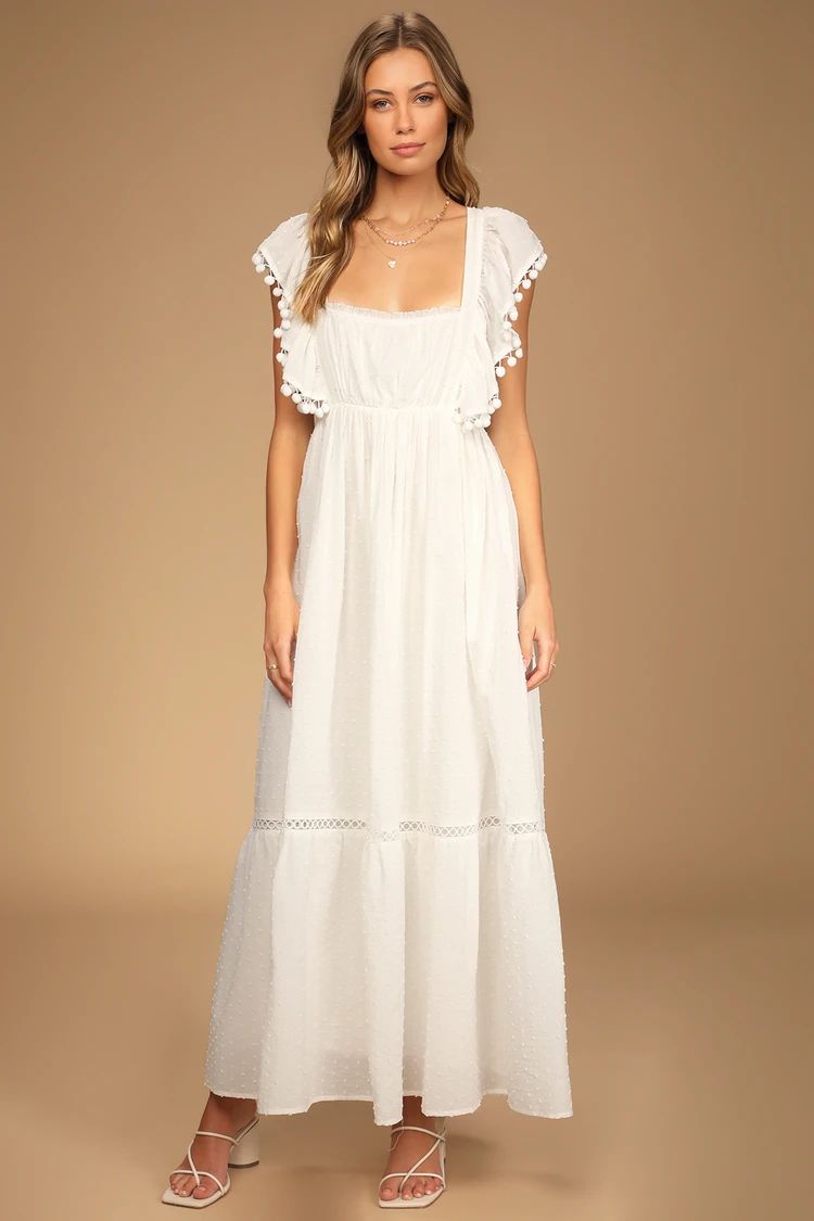 Chasing Summer White Swiss Dot Tie-Back Maxi Dress | Lulus (US)