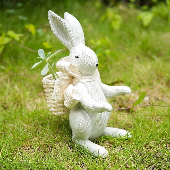 Rabbit Planter for Succulents – Indoor Outdoor Resin Bunny Flower Pot with Hollow Basket, Cute ... | Amazon (US)