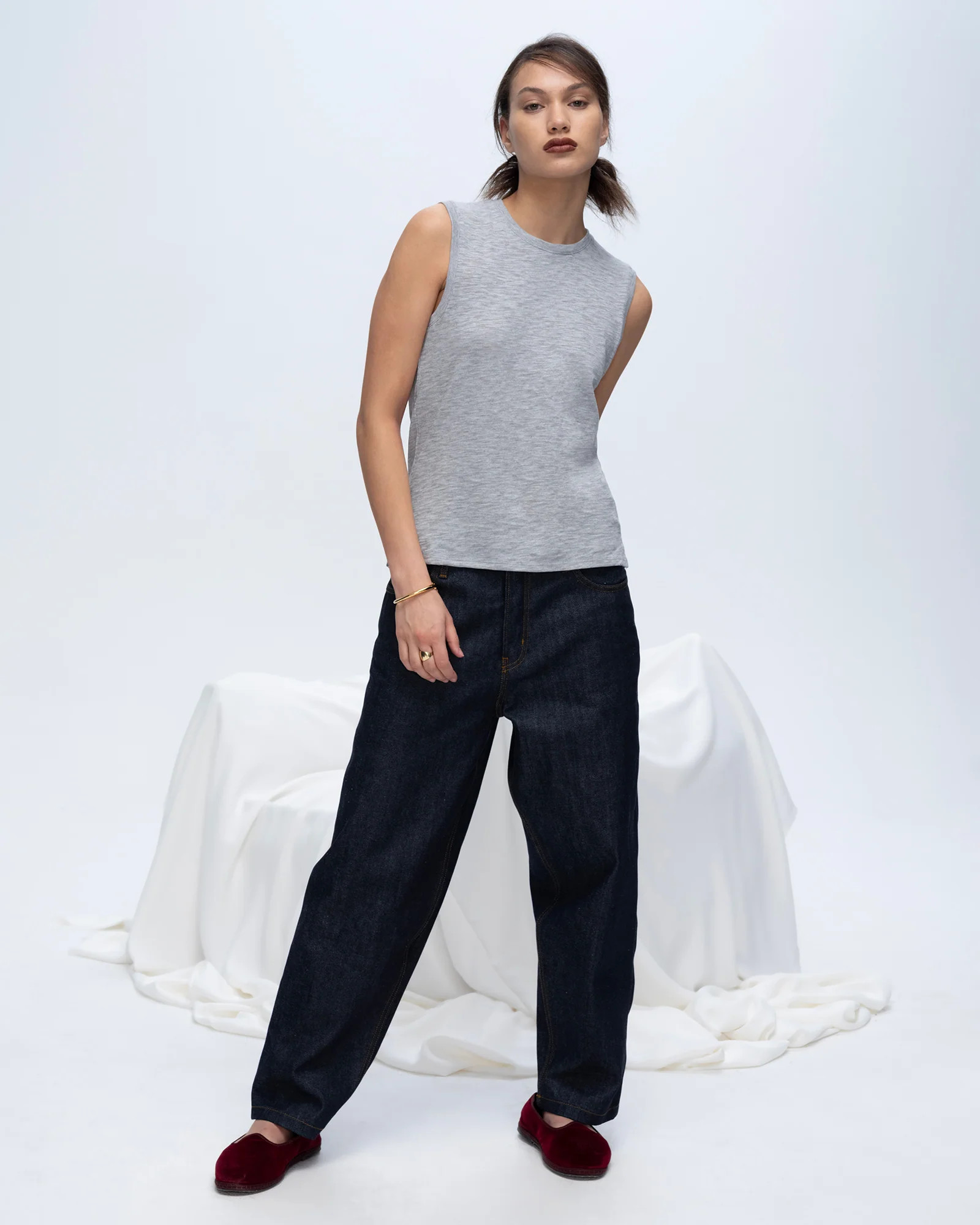 ATM Anthony Thomas Melillo Women's Slub Jersey Sleeveless Schoolboy Tee - Heather Grey | ATM Collection