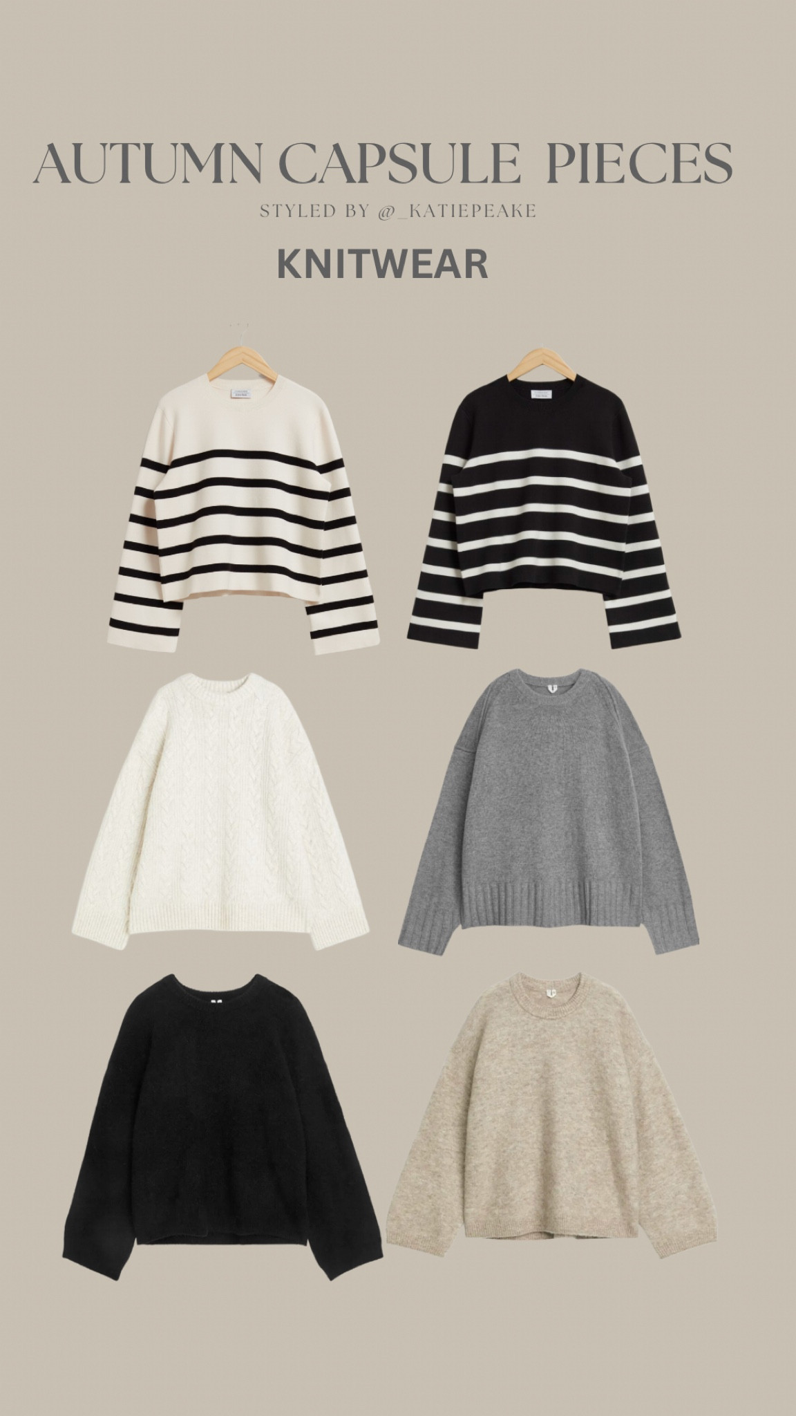 AUTUMN CAPSULE PIECES: knitwear 

Stripe knitwear, capsule wardrobe, autumn capsule wardrobe, stripe jumper, cable knit jumper, stripe jumper, grey jumper, beige jumper, knitwear, wardrobe essentials, fall essentials 

#LTKfindsunder100 #LTKSeasonal #LTKstyletip