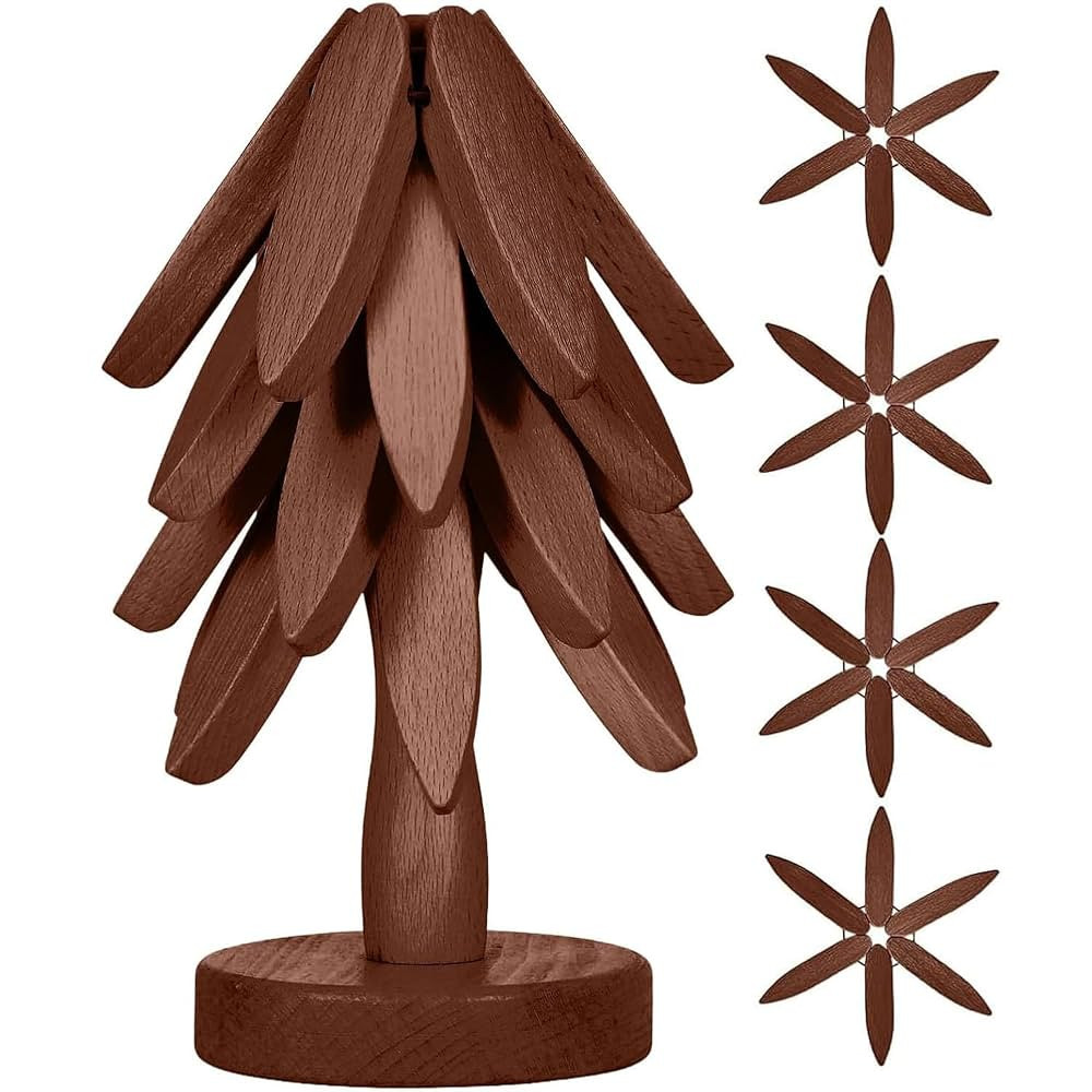 Wooden Cup Coaster Set，Tree Shape Trivet Set,Tree Coasters- 4 Wooden Trivets + 1 Stand stored f... | Amazon (US)
