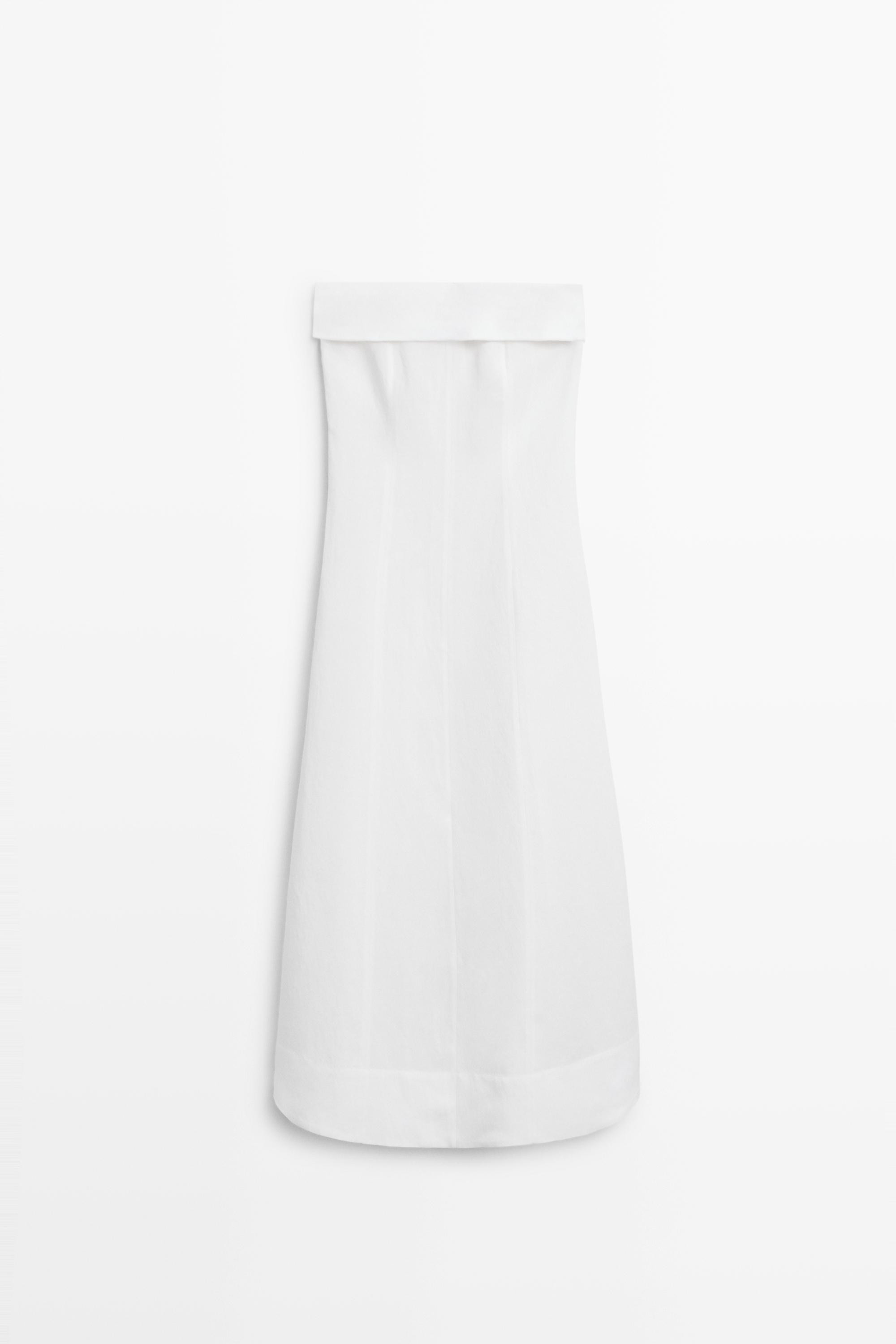 Linen strapless midi dress | Massimo Dutti UK