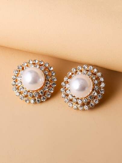 Faux Pearl & Rhinestone Decor Stud Earrings | SHEIN