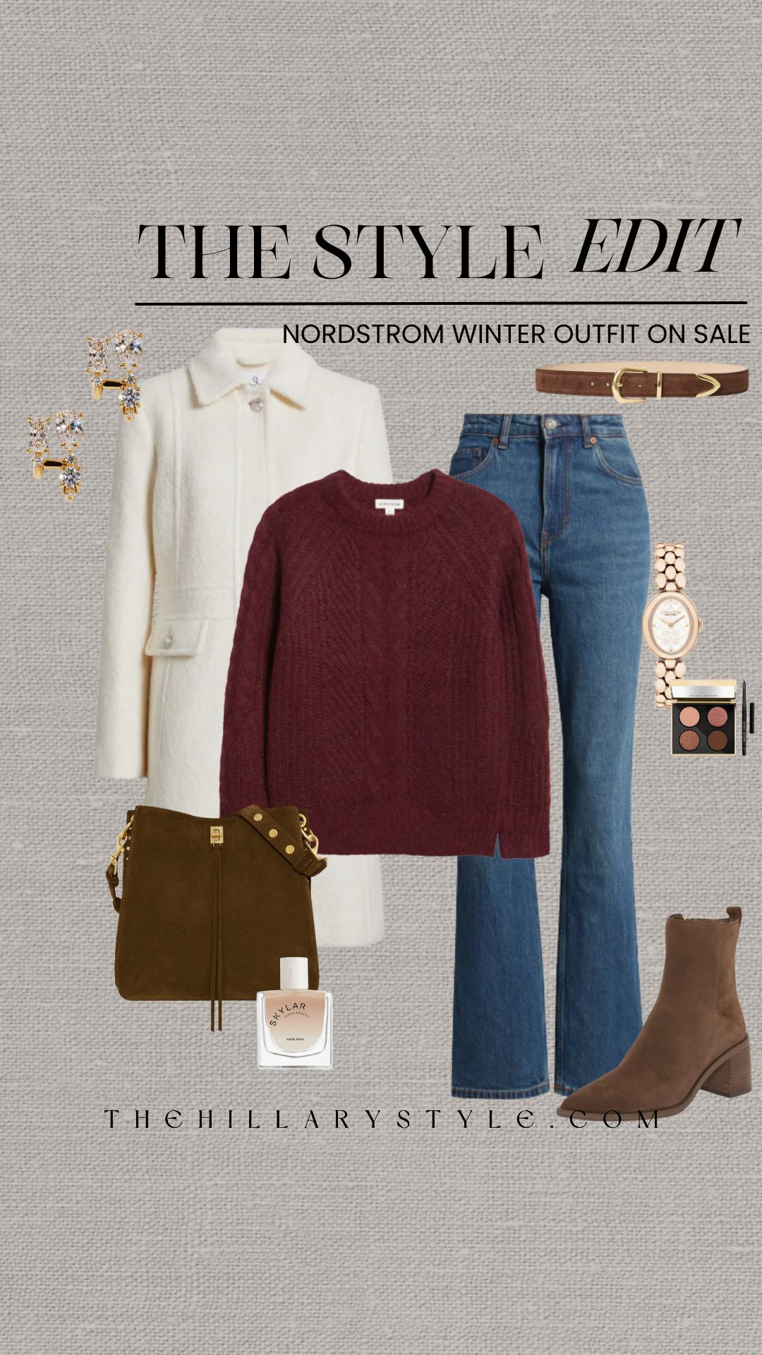 ❄️ The Style Edit: Chic Winter Outfit on Sale at Nordstrom 🛍️
Get ready for winter with this stunning outfit, all available on sale at Nordstrom! 🥂 This look features a luxurious, cozy white wool-blend coat paired with a rich burgundy cable knit sweater for that perfect holiday color pop. We've styled it with high-waisted flare denim for a trending silhouette and finished the look with chic suede ankle boots and a matching suede shoulder bag. Don't forget the elegant accessories like the delicate gold watch and statement earrings. This is the ultimate winter capsule wardrobe look for less! Shop these deals now.

#NordstromSale #WinterOutfit #StyleEdit #OutfitOnSale #FlareJeans #WinterFashion #CableKnitSweater #WinterCoat #CozyChic #AffordableStyle #NordstromStyle #TheHillaryStyle 

 

#LTKootd #LTKSeasonal #LTKSaleAlert