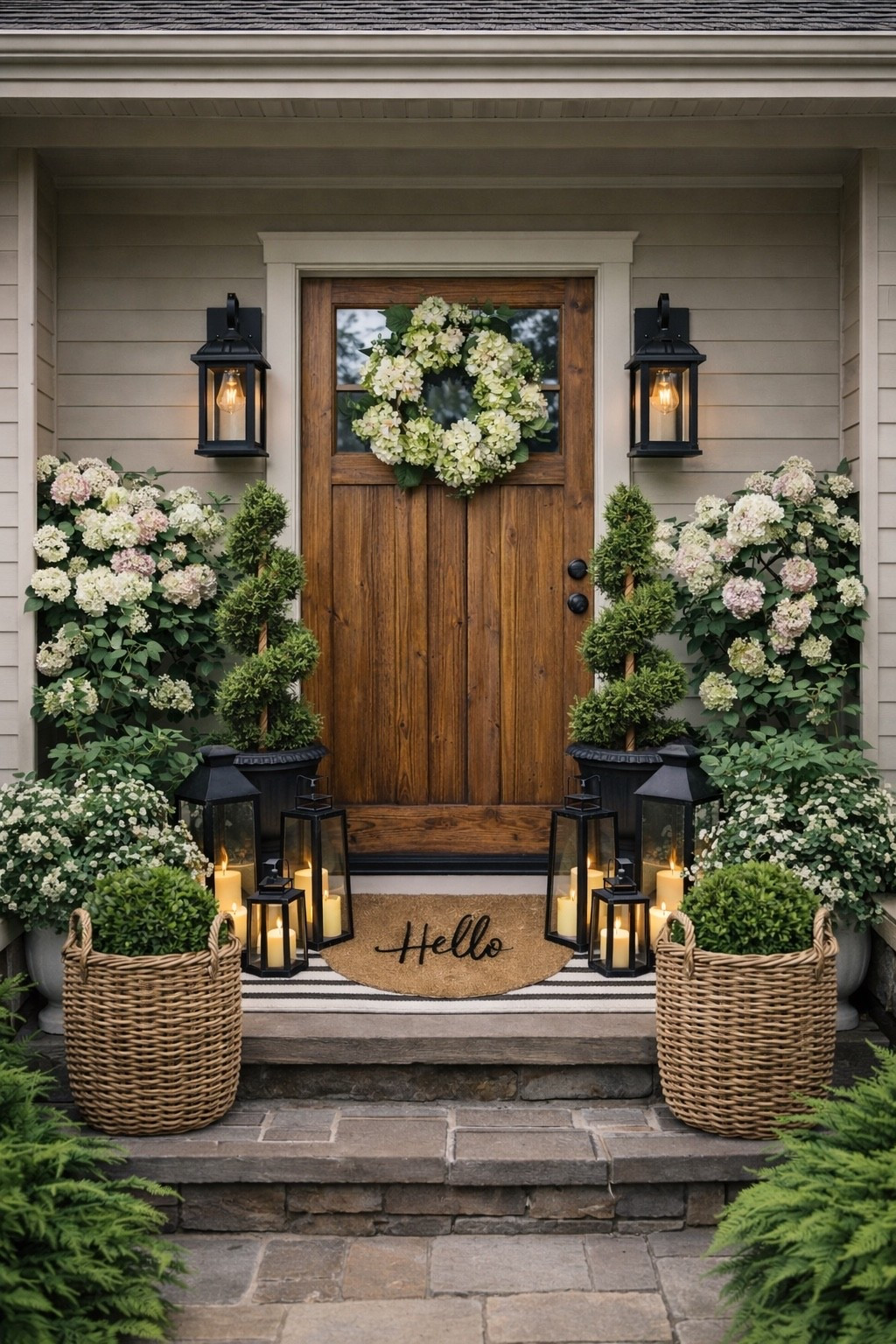 Amazon Spring Porch Finds. Follow @farmtotablecreations on Instagram for more porch and home inspiration.

This entire front porch setup is made up of beautiful Amazon finds that create an instant high-end, magazine-worthy entry. The spiral topiaries, chunky woven baskets, and glowing lanterns bring the perfect balance of classic and cozy curb appeal.

The layered doormat combination adds depth and charm, while the soft hydrangea wreath is a timeless spring touch that works through every season.

All of these pieces are affordable, easy to style, and perfect for creating an elevated, welcoming front porch with minimal effort.

#frontporchdecor #porchdecor #amazonfinds #amazondecor #outdoorlighting #topiaries #boxwood #wreath #doormat #entrywaydecor #porchstyling #springdecor #neutraldecor #homedecor

#LTKSaleAlert #LTKHome