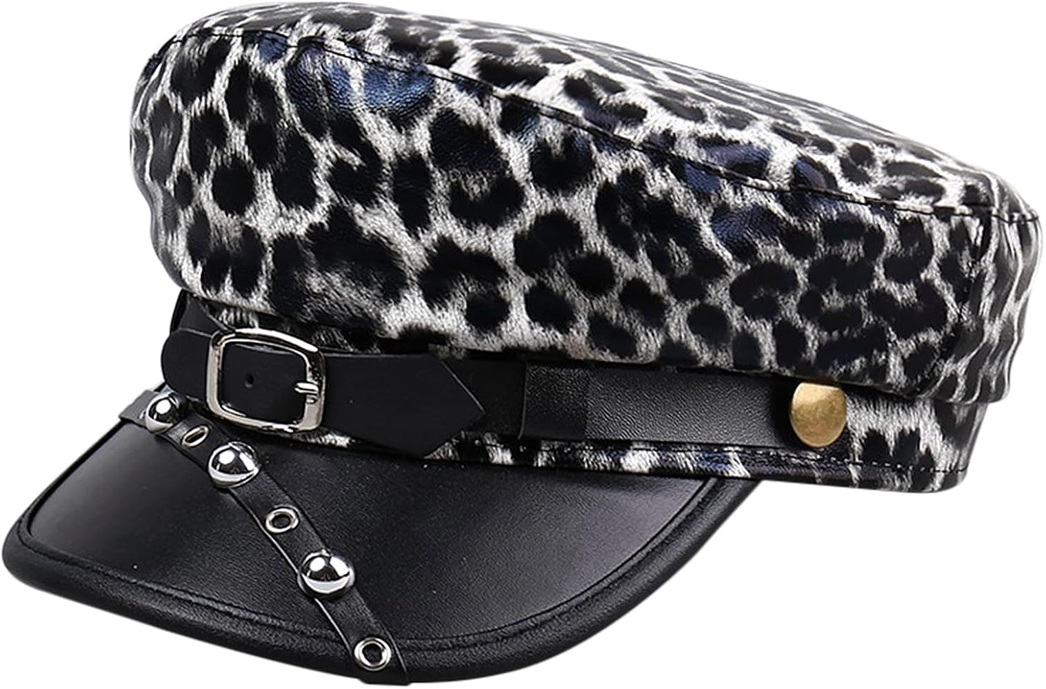 French Beret Hat Leopard Print Snakeskin Rivet Newsboy Cap PU Leather Painter Baker Gatsby Cabbie... | Amazon (US)