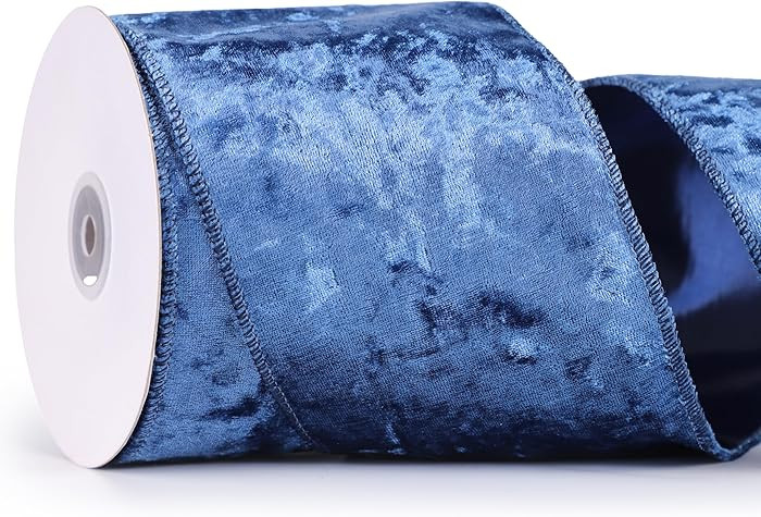 MAYREEL 4 Inch Navy Blue Crushed Velvet Ribbon Wired Extra Wide for Christmas Decorations Gift Wr... | Amazon (US)