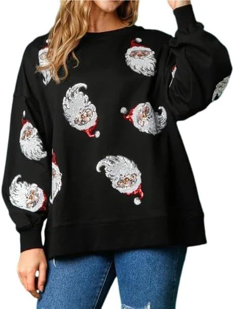 IVERIRMIN Santa Claus Sweatshirts for Women, Sequin Crewneck Women's Ugly Christmas Sweater Casua... | Amazon (US)