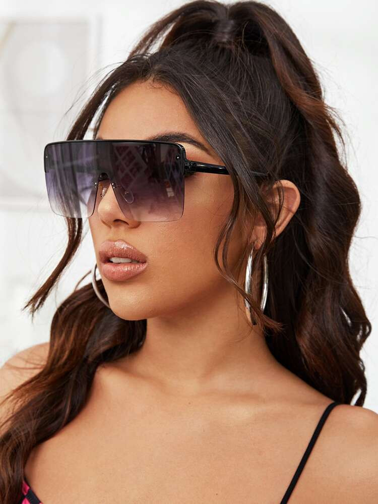 1pair Flat Top Shield Fashion Glasses | SHEIN